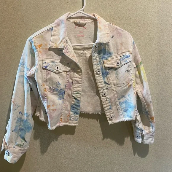 art class Jackets Coats Girls Tiedye White Cropped Denim